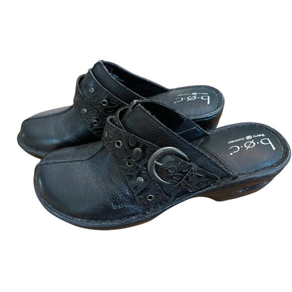 9M BOC Born Concept Women's Leather Block Heel Mules Black C35300 CIG14 - Picture 3 of 11